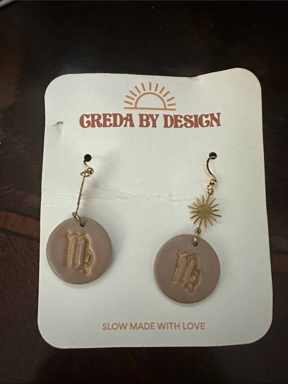 Greda By Design Gold & Taupe Virgo Sun Earrings